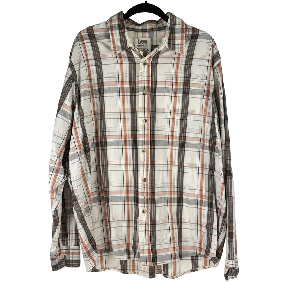 Lee Dungarees Men's‎ XL Plaid Button Down Shirt Brown Rust Long Sleeve Casual